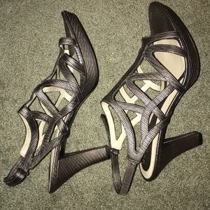 Naturalizer silver gray high heel sandals.